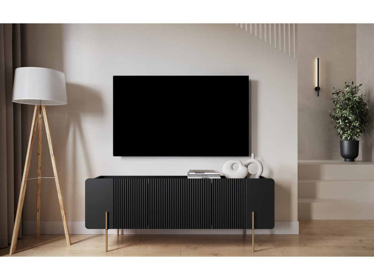 Meuble TV 2 portes 1 tiroir 150 cm MATHILDE pieds or
