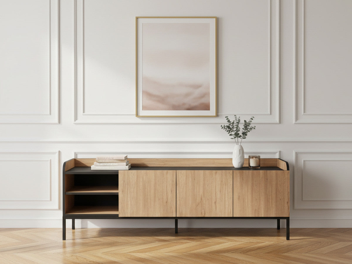 AURIANE 2-deurs, 2-kabinet tv-meubel, 160 cm, zwarte metalen poten