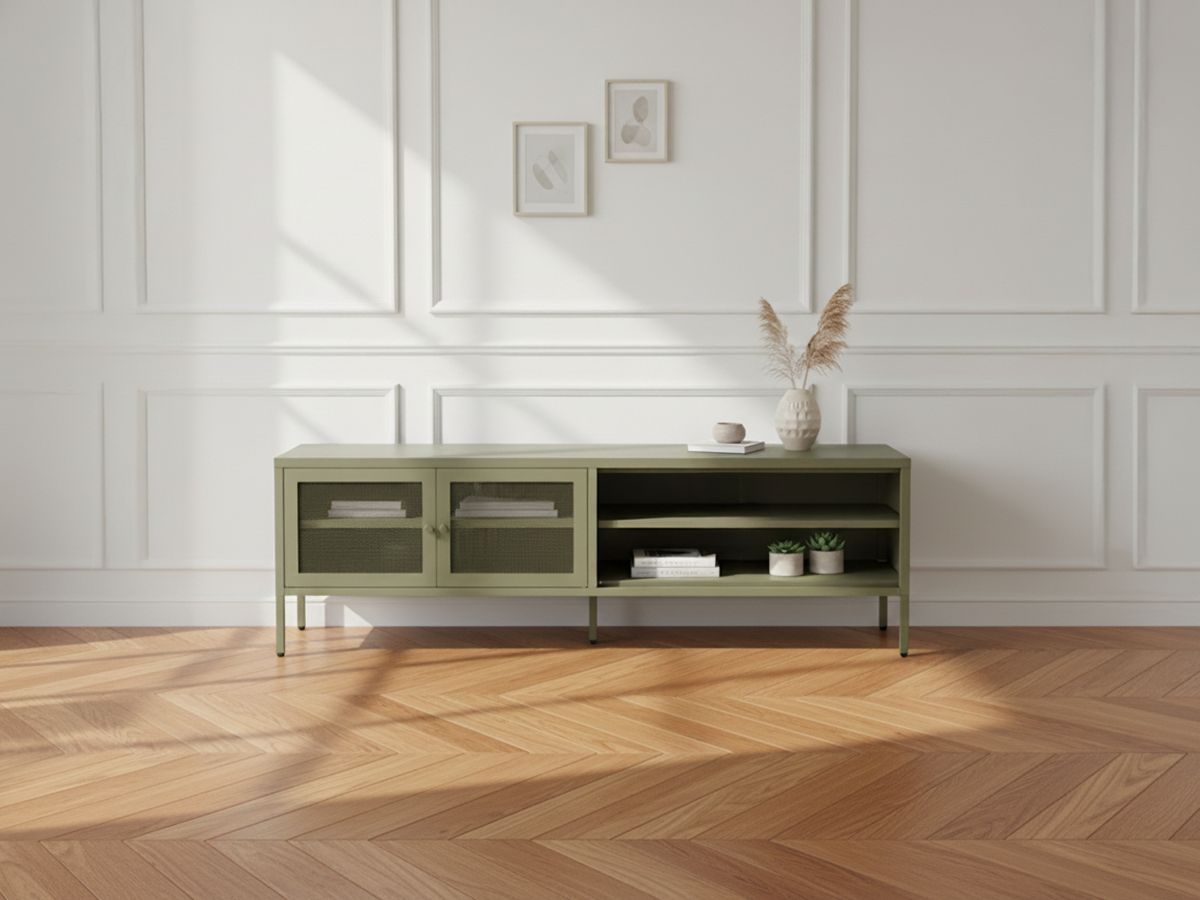 Meuble TV 2 portes 2 niches 160 cm CLARA métal édition limitée