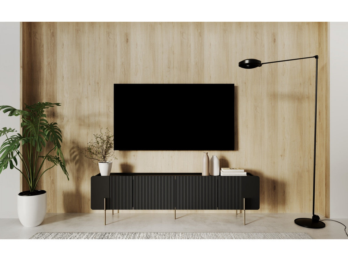 Meuble TV 2 portes 2 tiroirs 200 cm MATHILDE pieds or