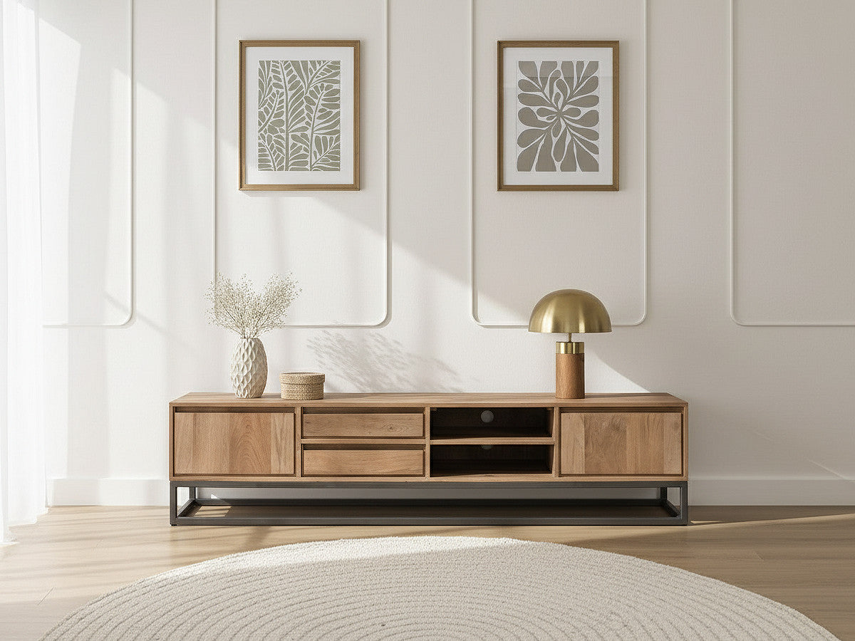 Meuble TV 200 cm BERGERAC Bois massif de manguier