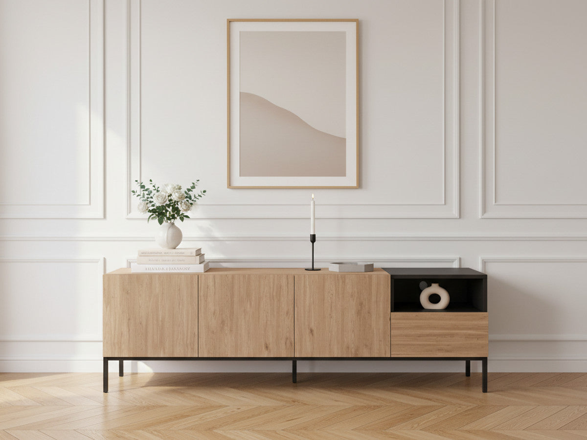 CECILIA TV-meubel met 3 deuren en 1 lade, 180 cm, eikenlook