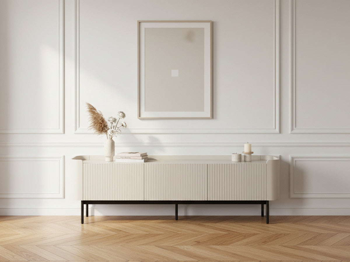 Meuble TV 3 portes 180 cm JAY effet tasseaux