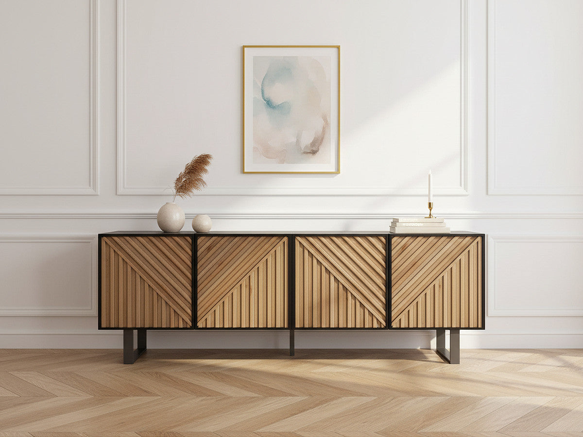 Meuble TV 4 portes 161 cm ALAIA effet chêne