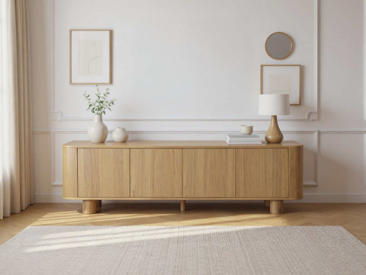 Meuble TV 4 portes 180 cm MALO placage chêne massif