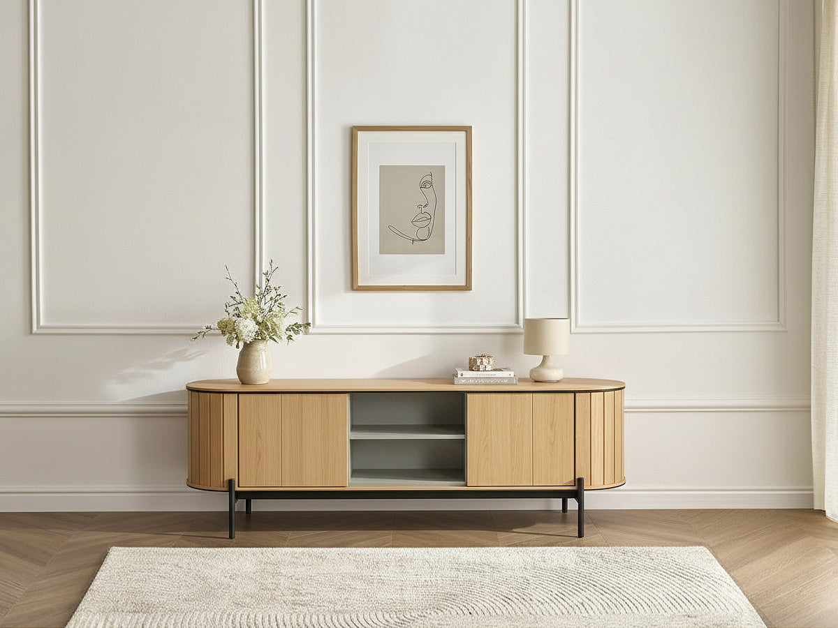 Meuble TV arrondi 2 portes 168 cm AMBOISE couleur chêne