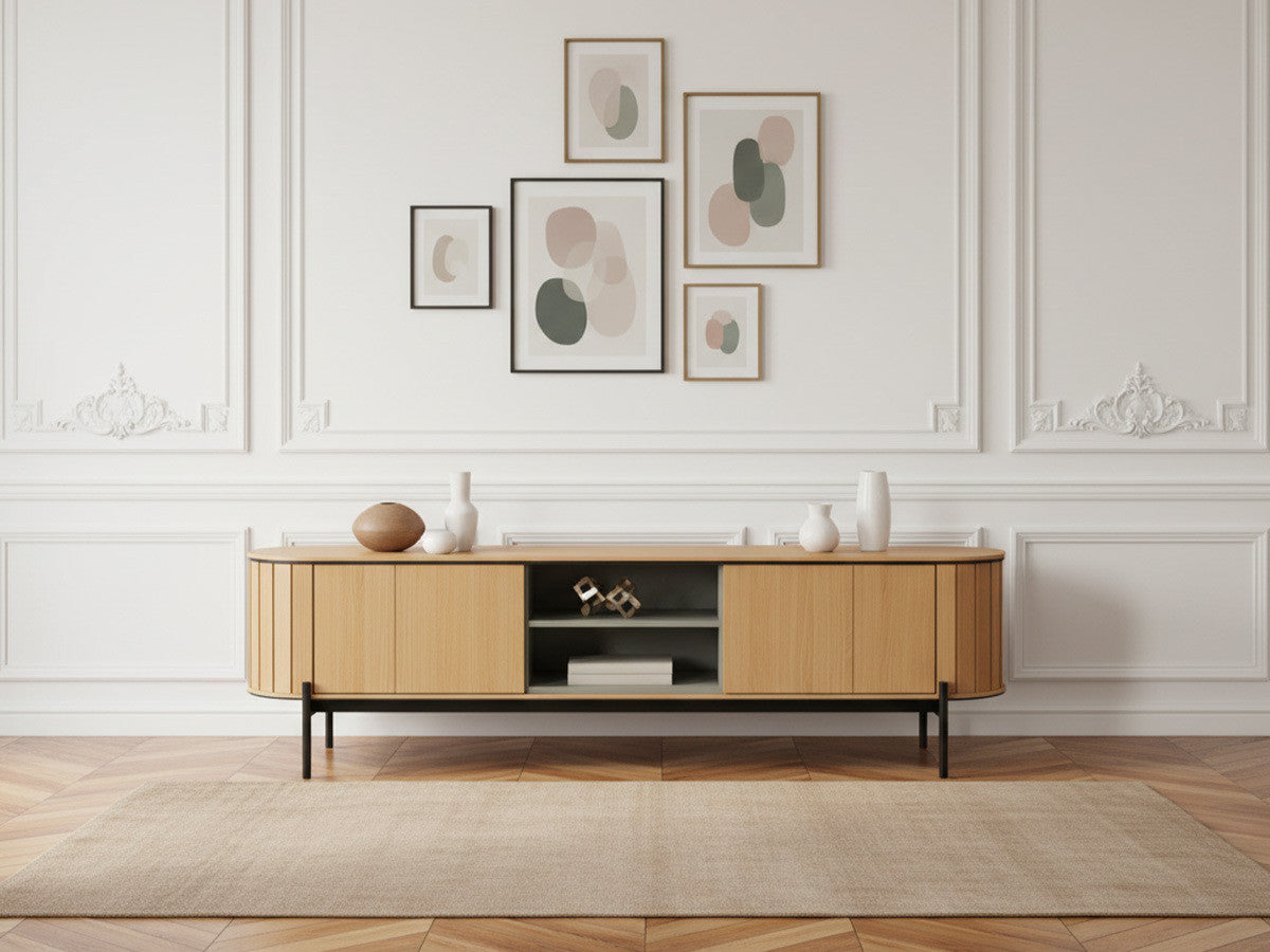 Meuble TV arrondi 2 portes 200 cm AMBOISE couleur chêne