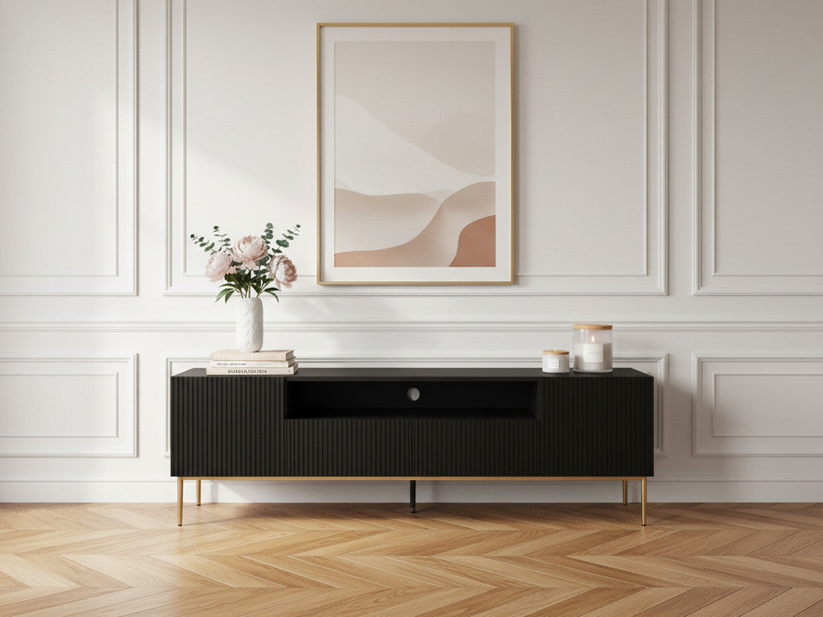 Meuble TV avec niche 200 cm KASSIA pieds métal or