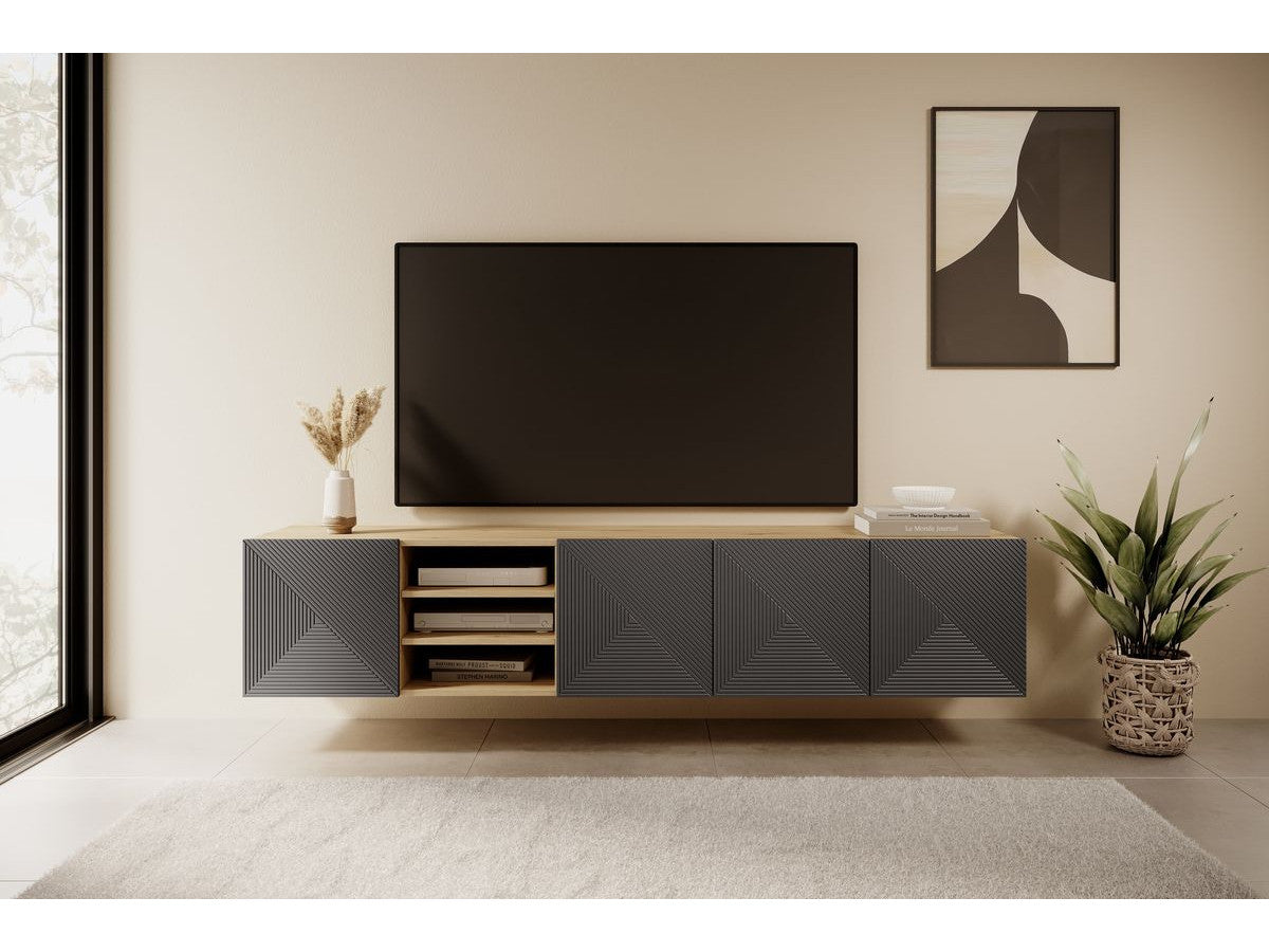 Meuble TV suspendu 200 cm ALICE avec niches