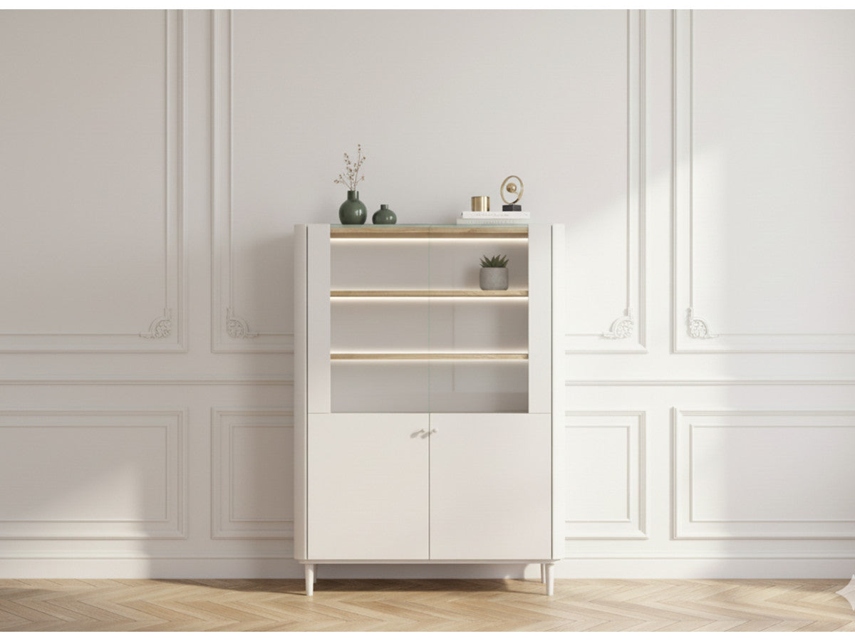 Meuble vitrine 2 portes H. 150 cm ANYRA pieds en bois massif