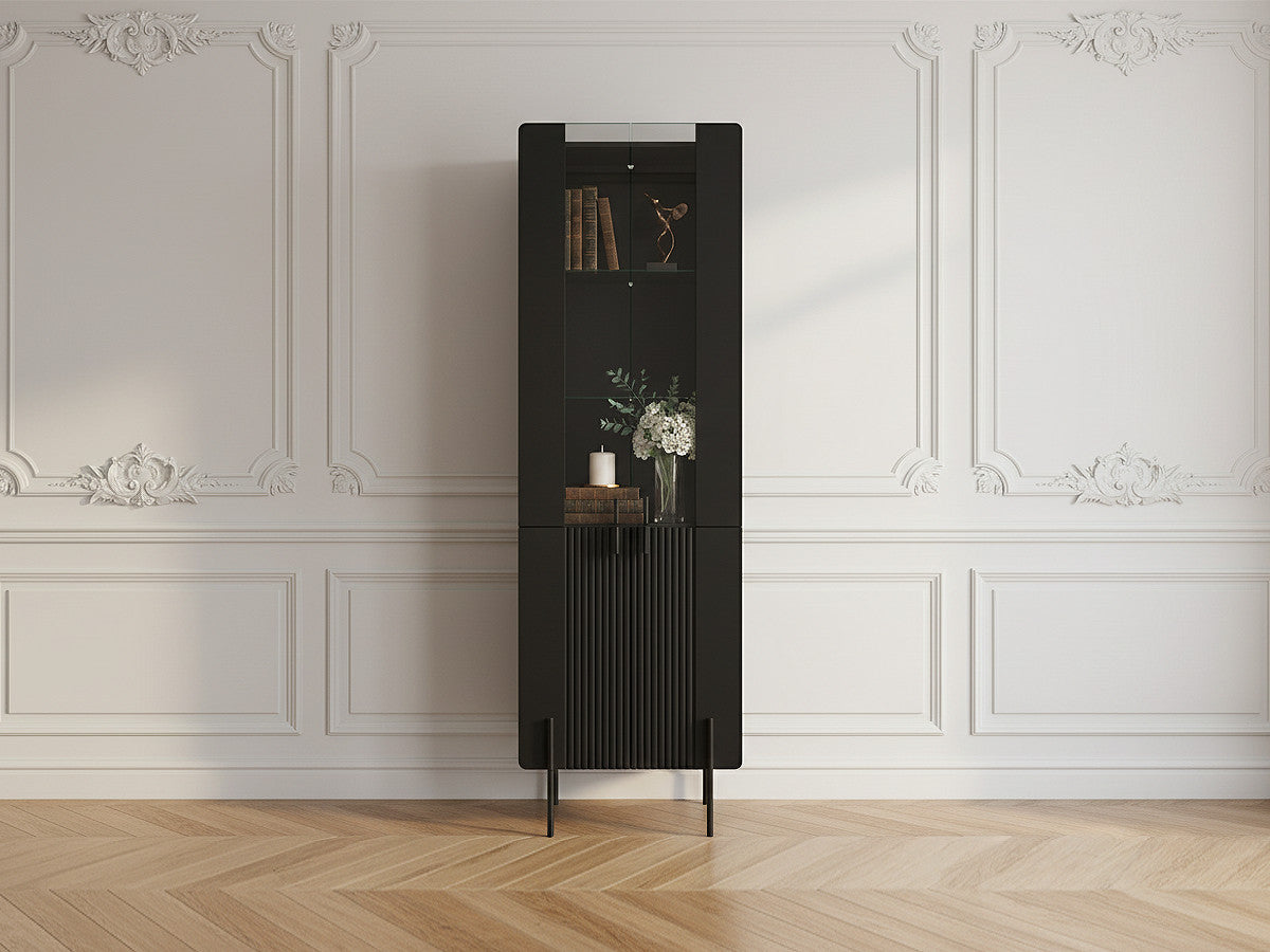 MATHILDE 2-deurs vitrinekast, H.190 cm, zwarte poten