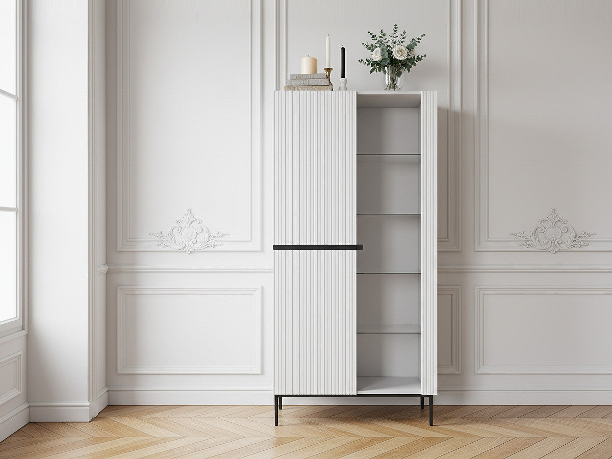 Meuble vitrine H200 cm 2 portes KASHA pieds noirs