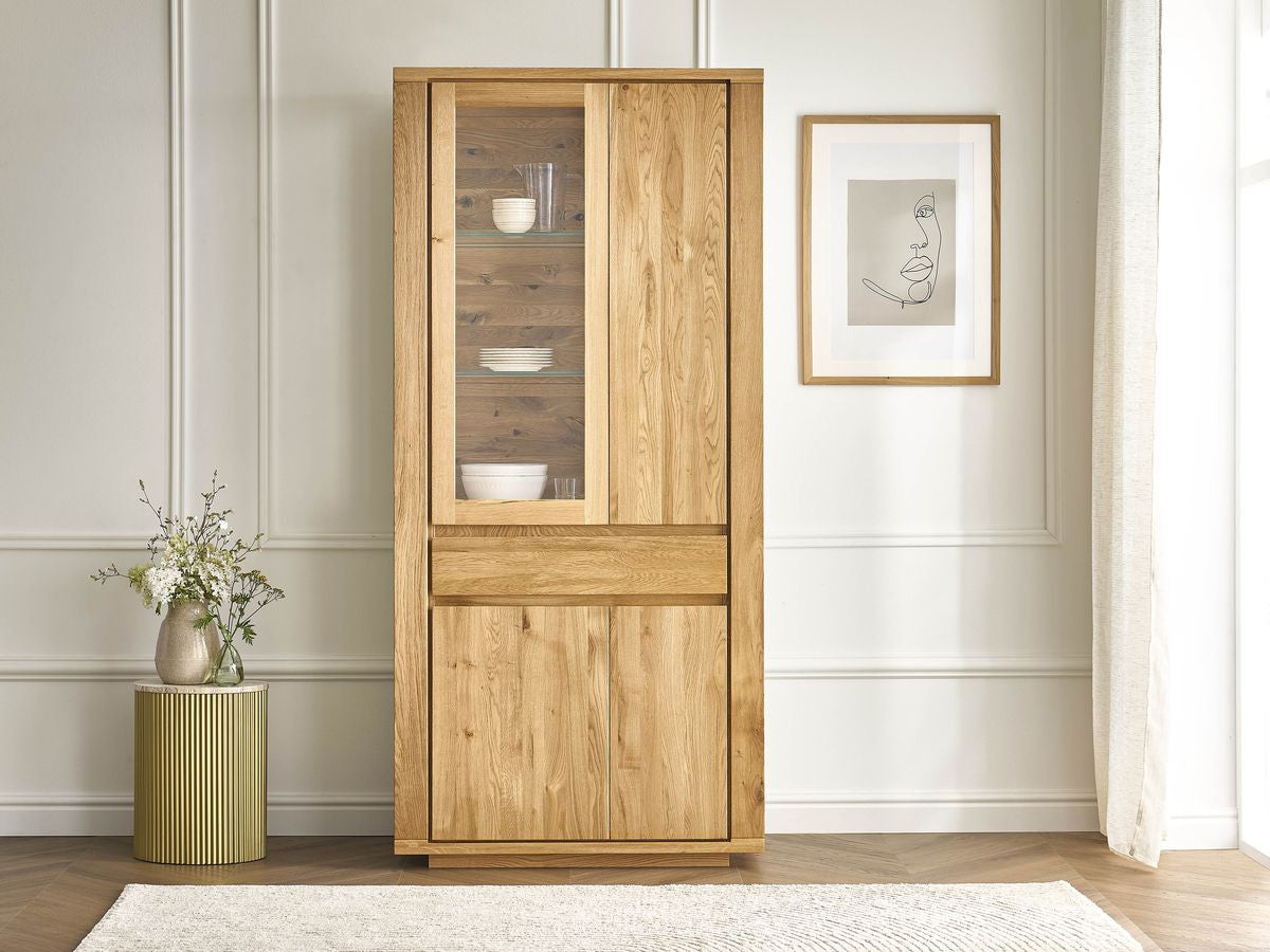 PAUL massief eiken vitrinekast H.203 cm