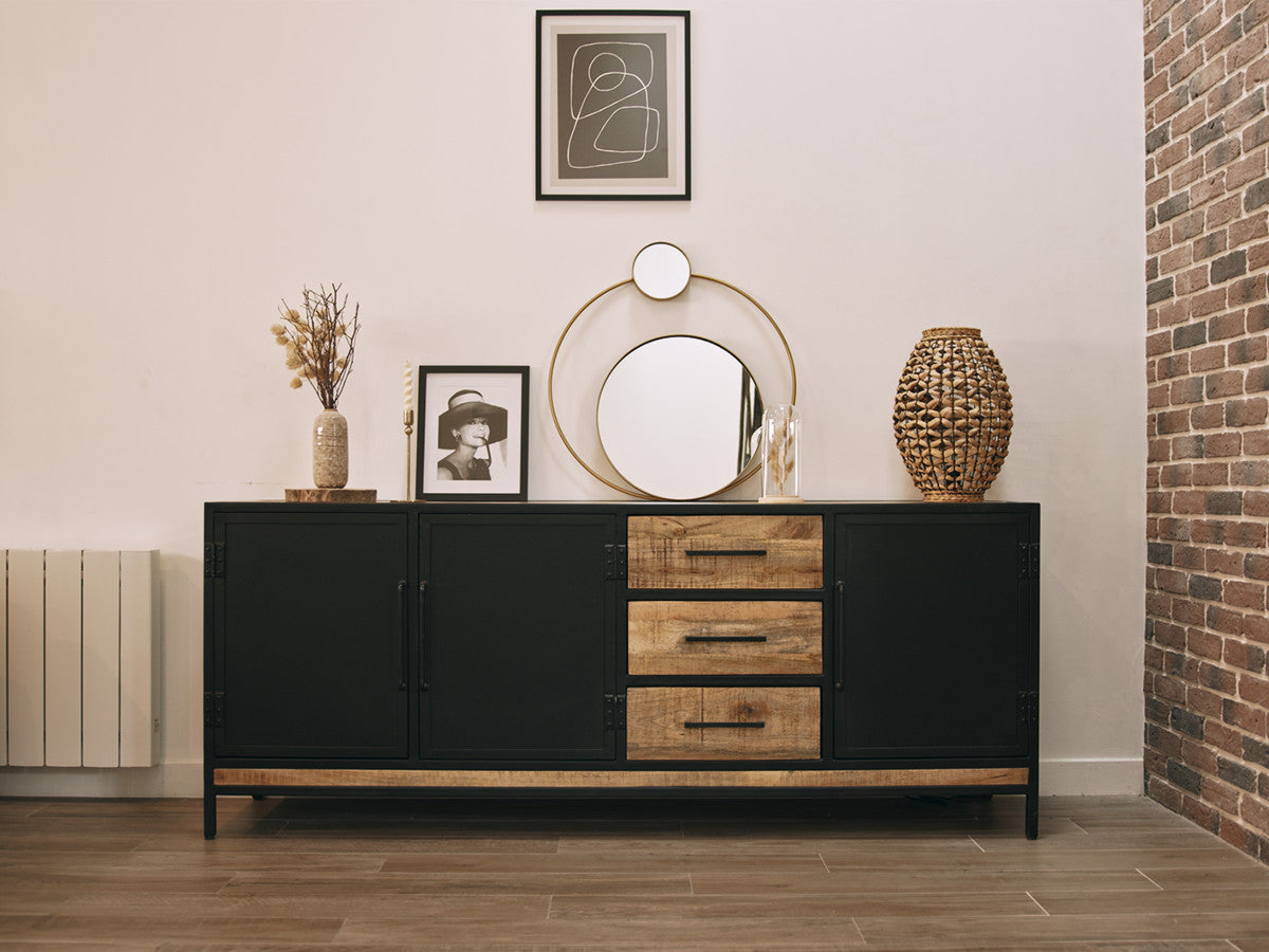 Séjour complet BEAUBOURG avec Buffet 200 cm + Meuble TV + Table basse Bois massif de manguier