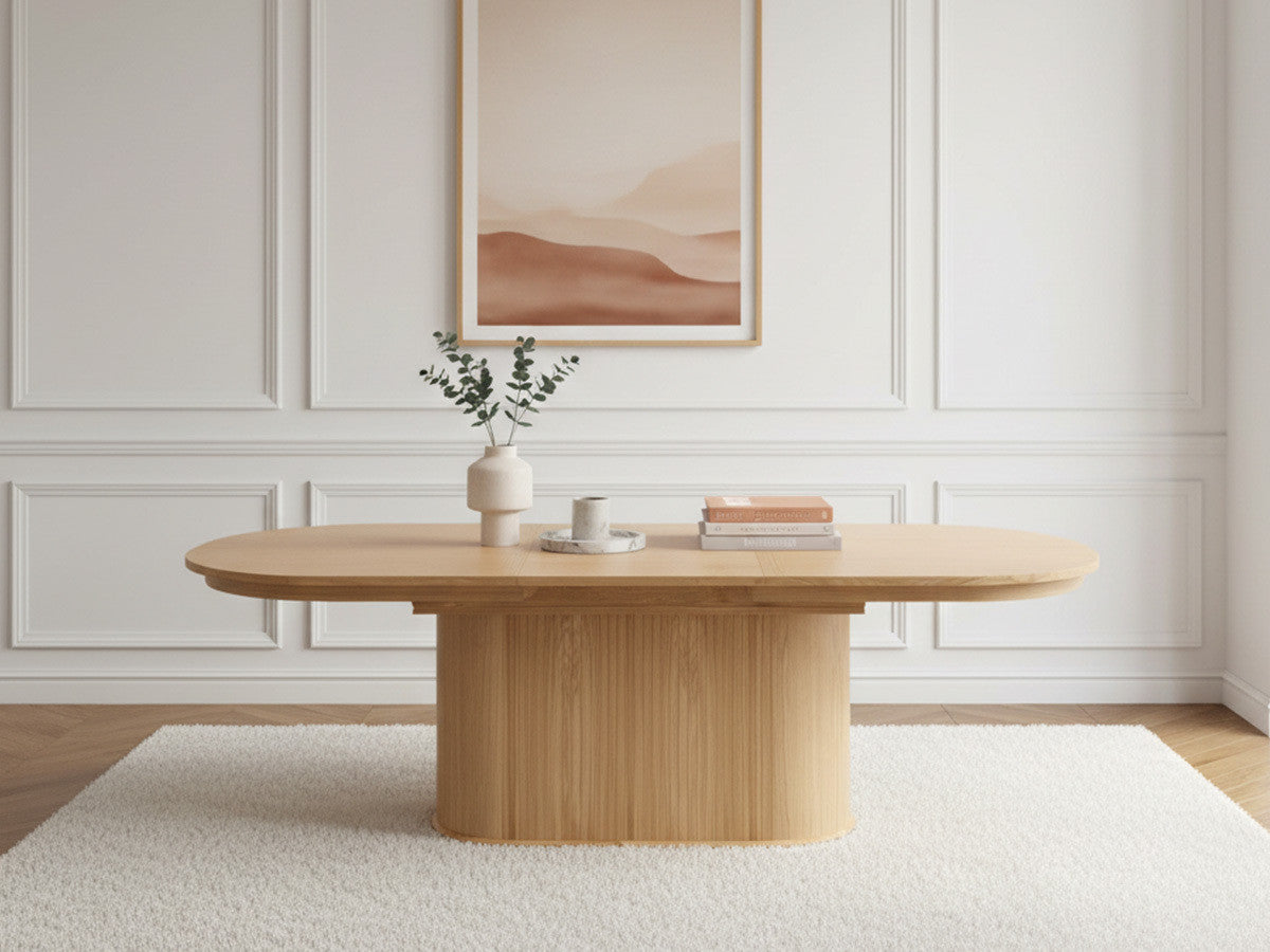 Uitschuifbare eettafel 210 tot 270 cm MALMOUSQUE massief eiken fineer