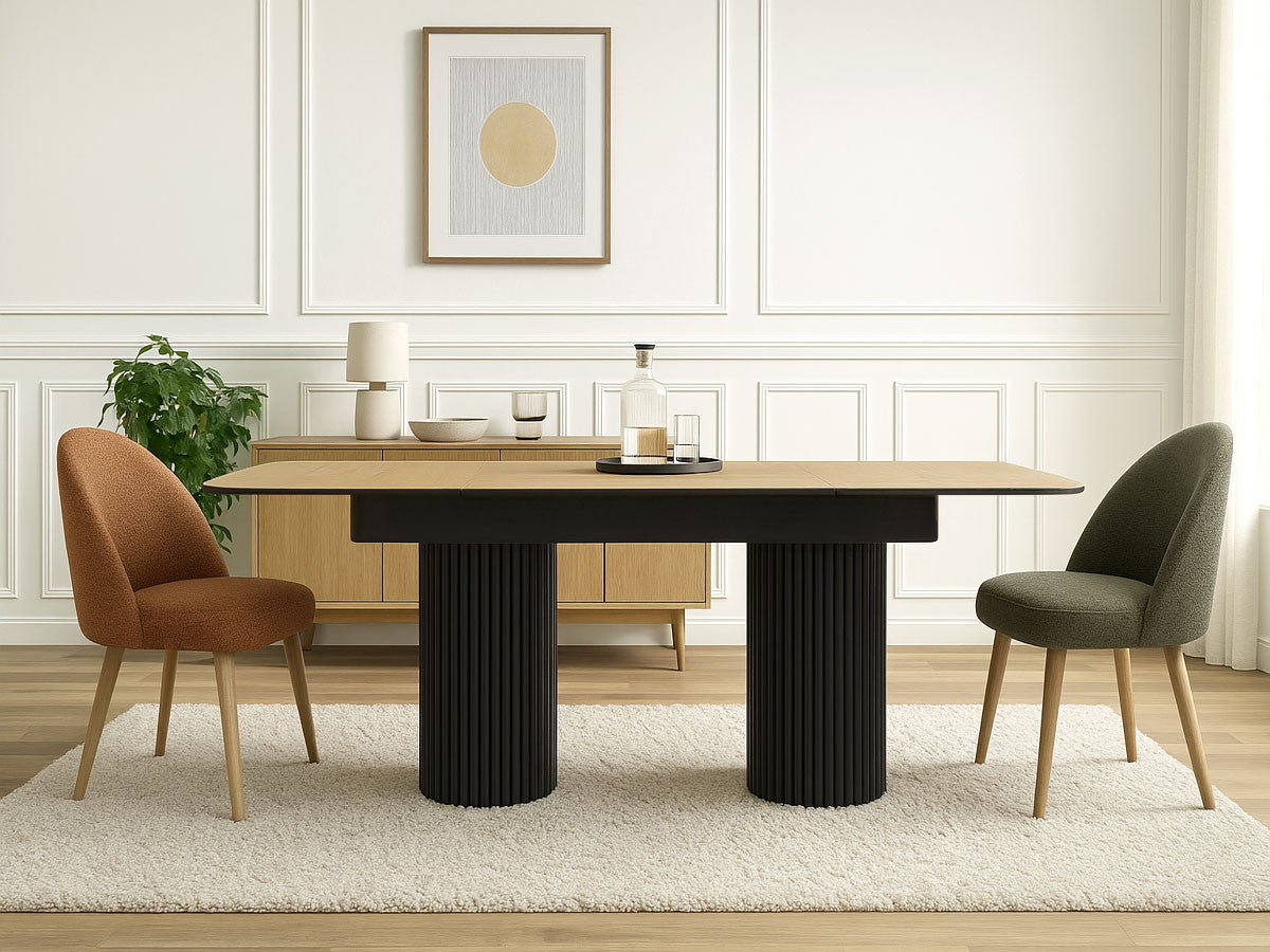 Table à manger extensible BRAGA placage chêne massif