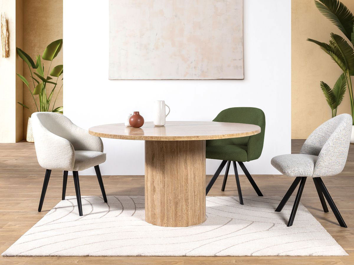 Table à manger ronde D.140 cm BOECIA travertin naturel