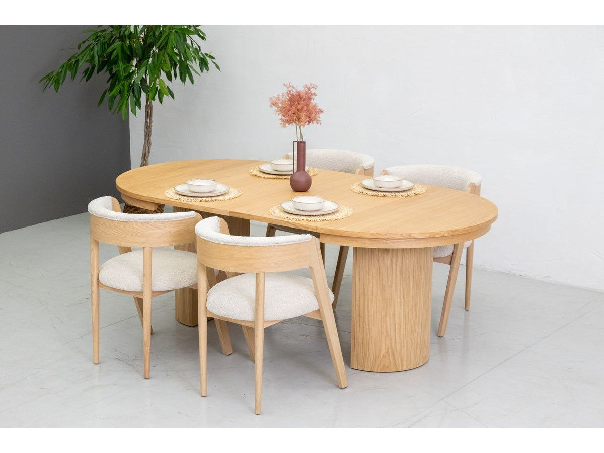 Table à manger ronde extensible 110 à 210 cm PRADO placage chêne massif