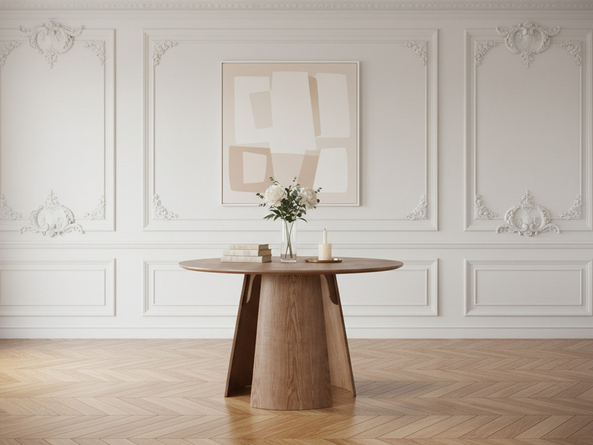 Table à manger ronde GASTON 120 cm placage chêne