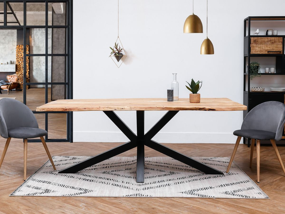 Table à manger TWIST Bois d'acacia massif et pieds en métal noir