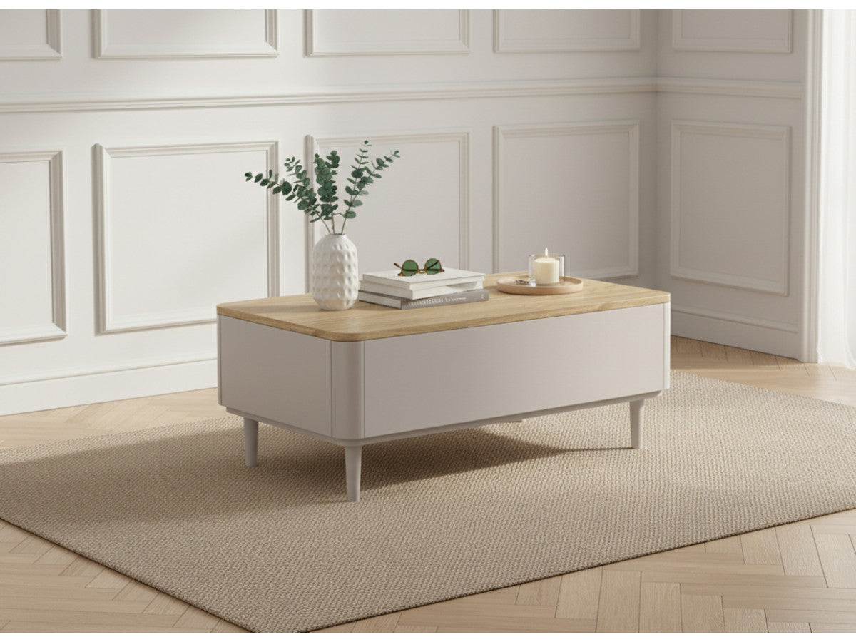 Table basse avec tiroirs ANYRA pieds en bois massif