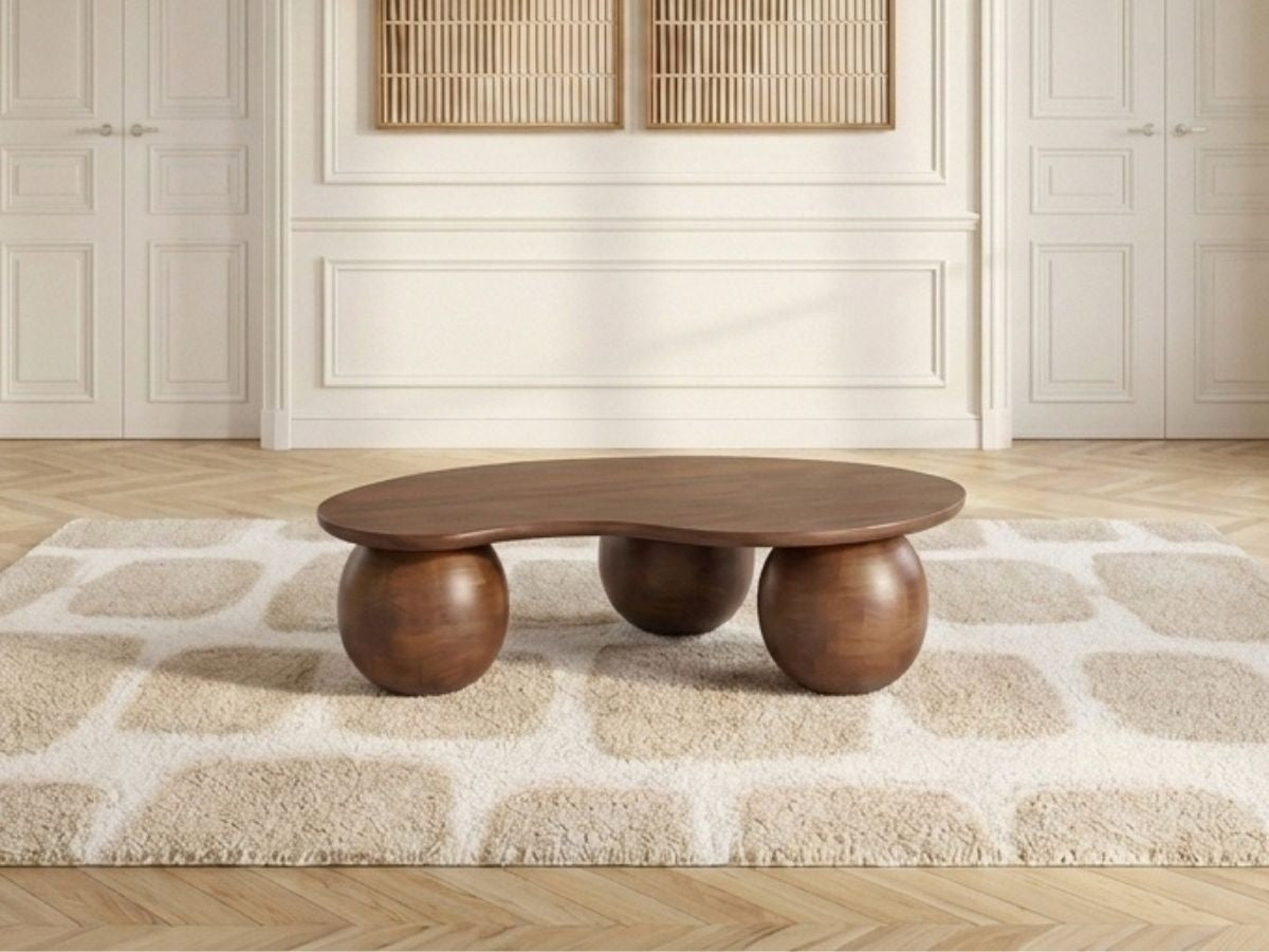 Organische salontafel van 107 cm AMANDINE van massief mangohout