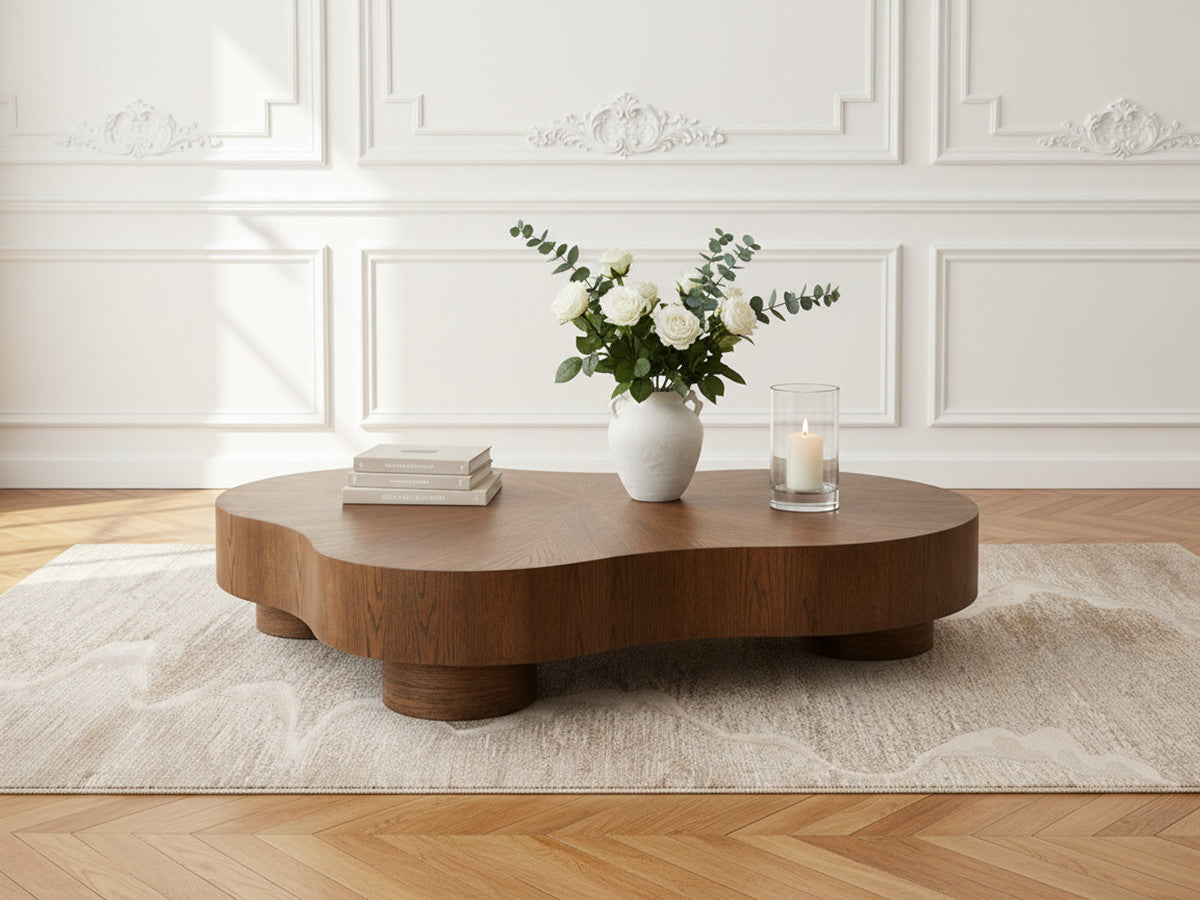 Table basse organique 138 cm CORBUSIER placage chêne massif