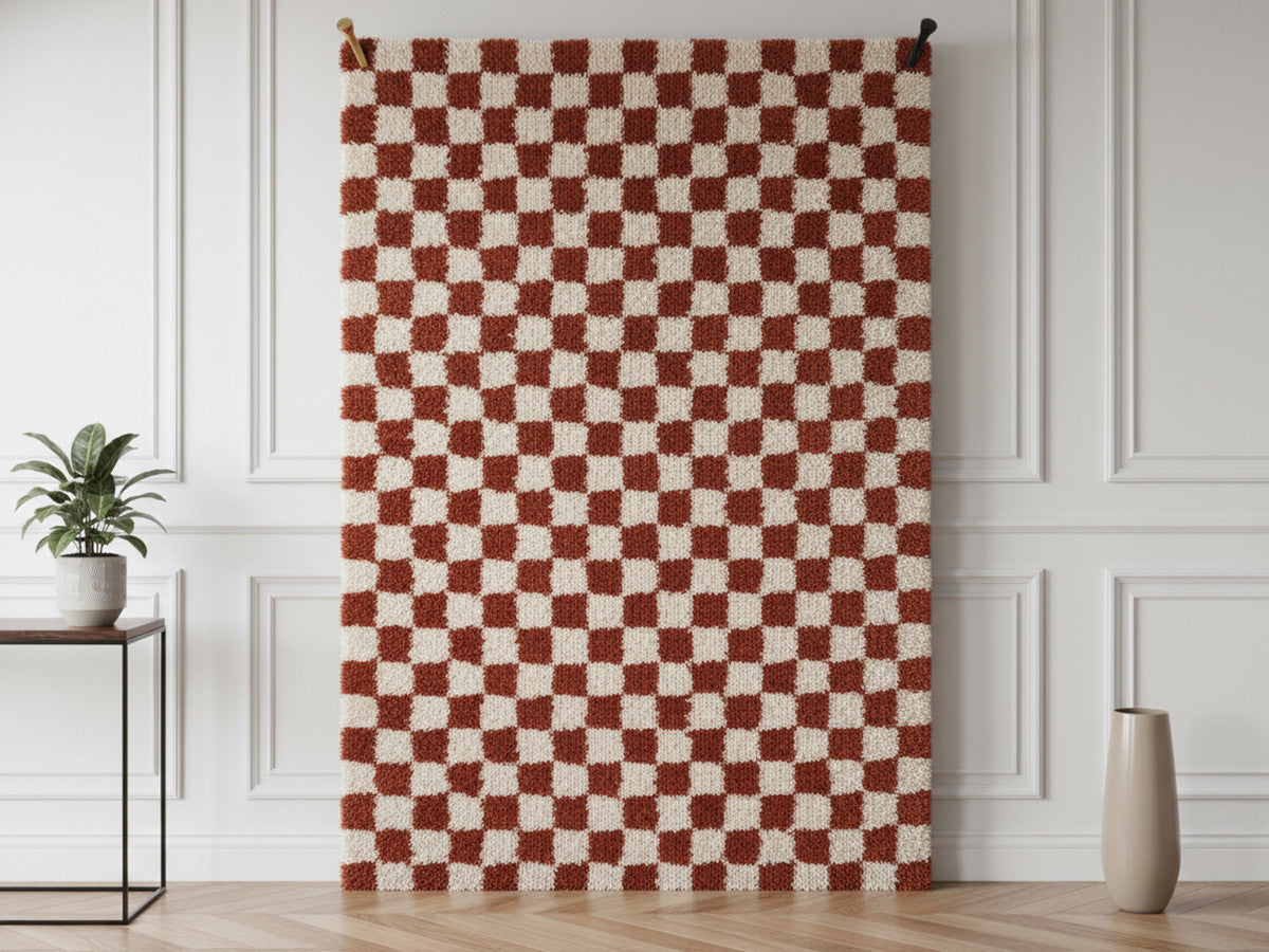 Tapis poils longs DAMIEN motifs damier