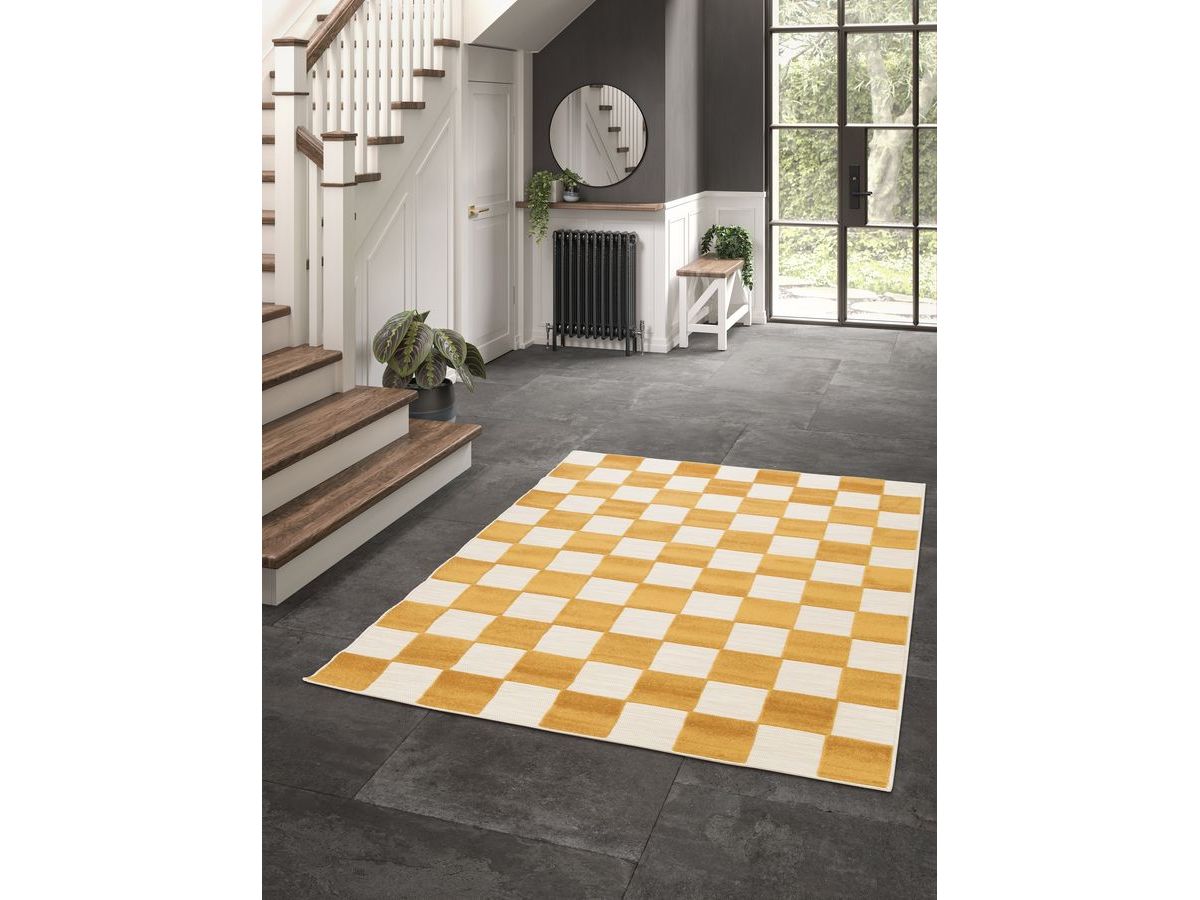 Tapis poils ras GAELLE motif damier