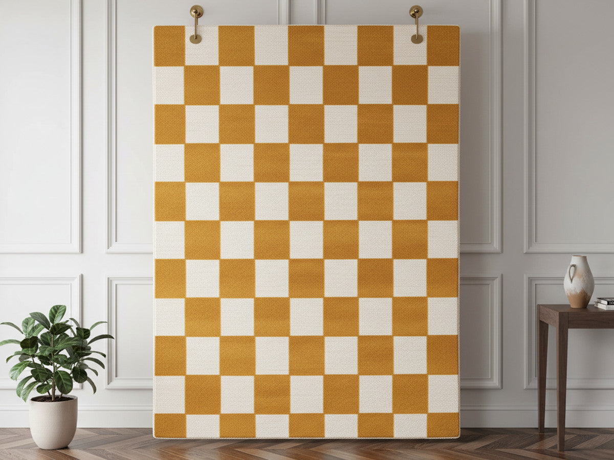 Tapis poils ras GAELLE motif damier