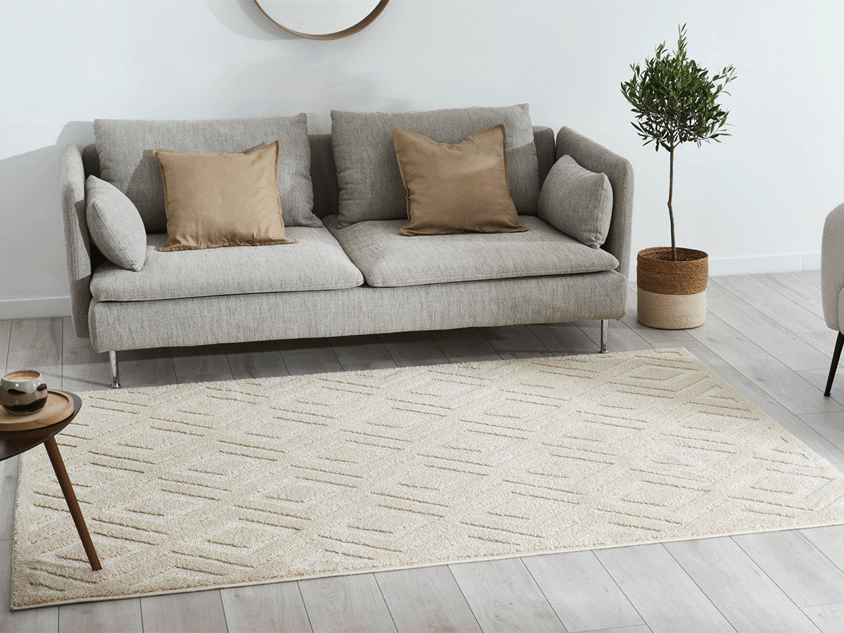 HADRA laagpolig vloerkleed met grafisch patroon