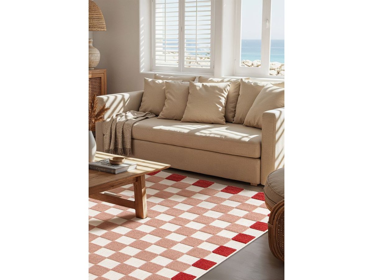 Tapis poils ras MYRLIE motif damier