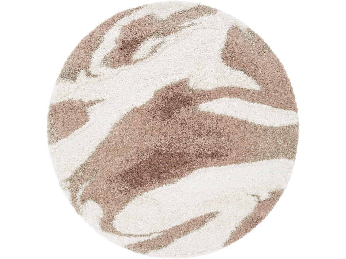 Tapis rond poils longs LECHE motif abstrait