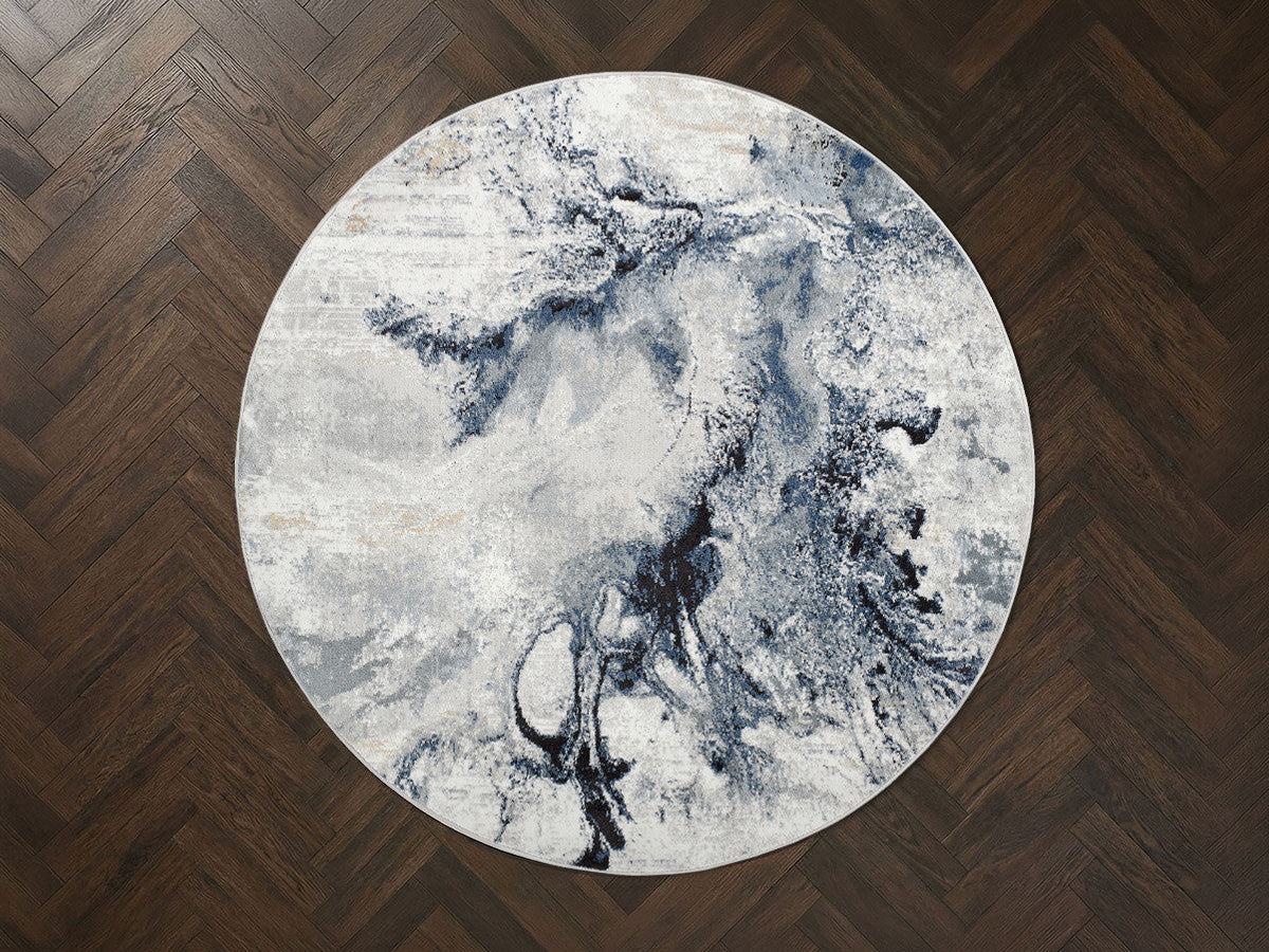 Tapis rond poils ras ORION motif abstrait